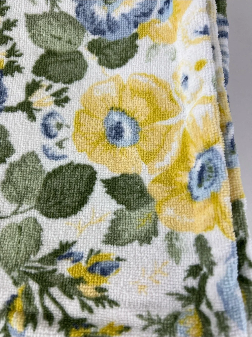 Laura Ashley Bath Towels Blue, Yellow & Green Floral Cotton Velour Set of 2 NEW